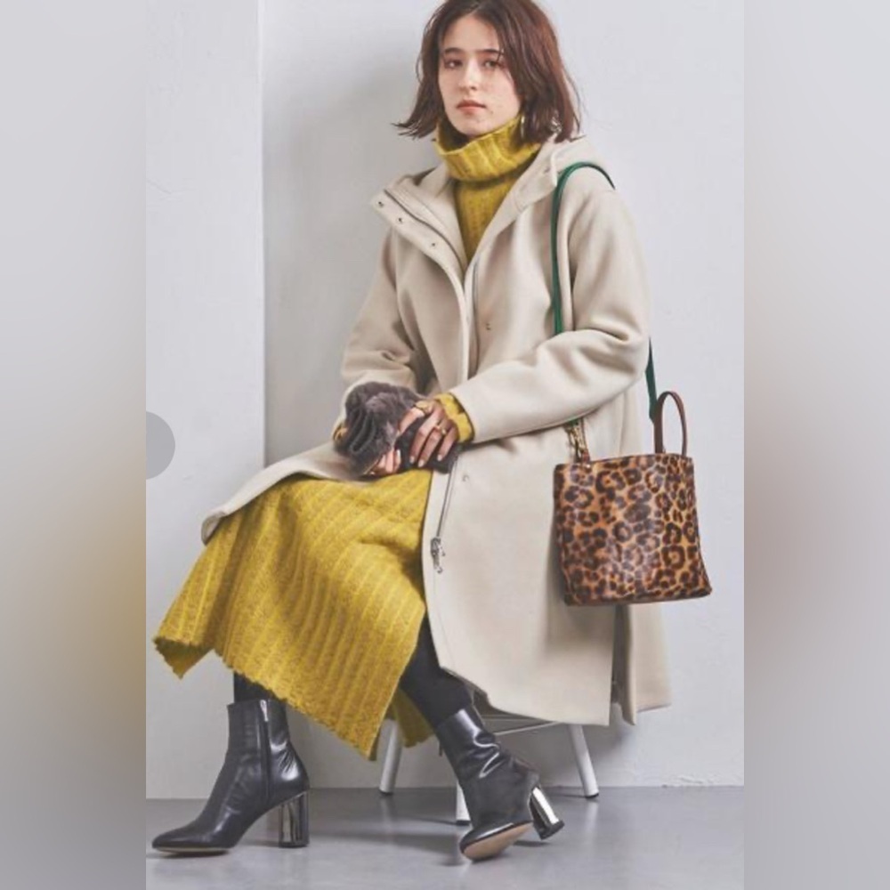 $356 United Arrows Beige Wool Women's Hooded Coat Sz JP38 US6 S Preppy Old money - Picture 6 of 15